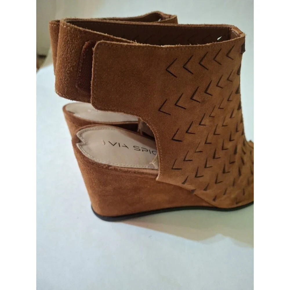 VIA SPIGA Women's Jorie Sandals Platform Brown Suede Slinback Size 9